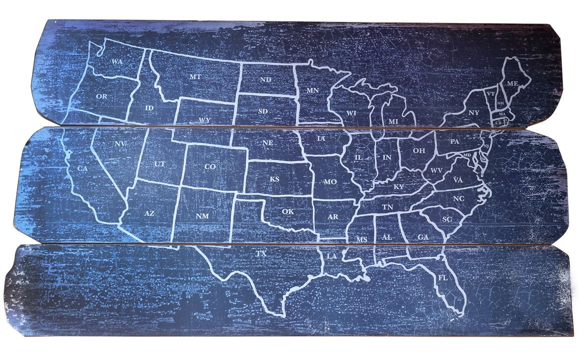 Unusual United States map created on three wooden planks. Isolated.